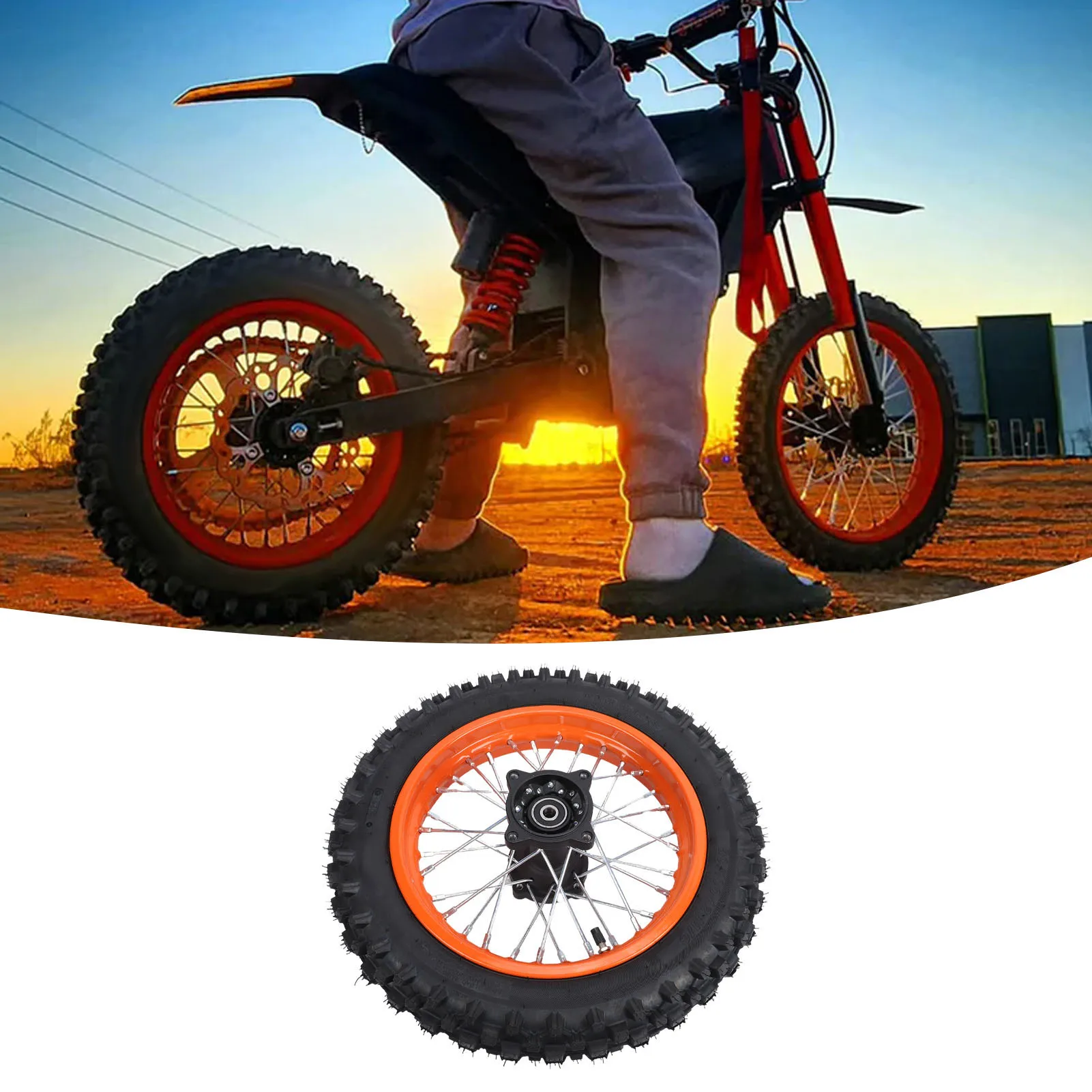 Conjunto de Roda Traseira de 12 Polegadas com Pneu e Câmara de Ar para Bicicleta Elétrica Tuttio Soleil01 80/100-12