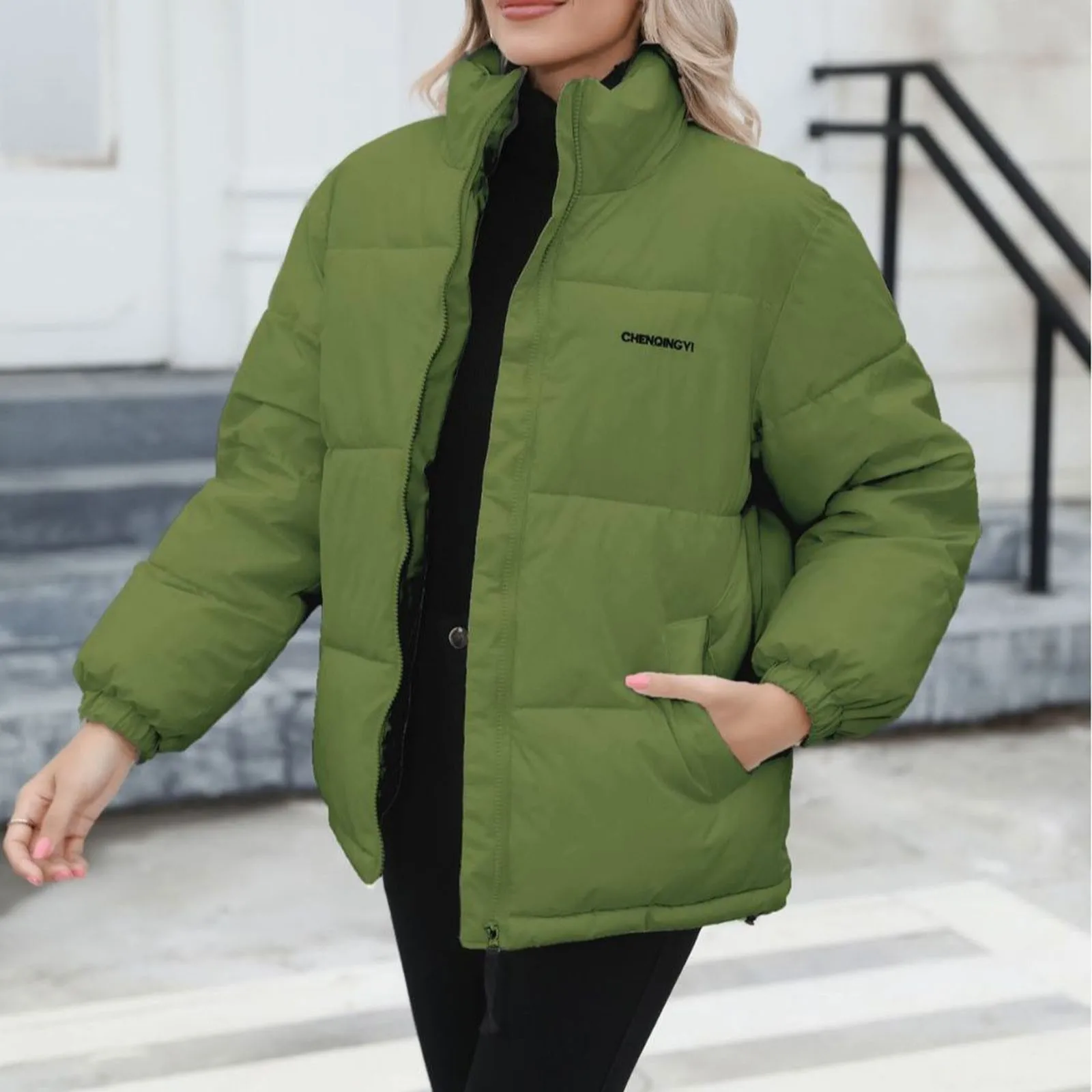 Women Warm Winter Parkas New Casual Simple Zipper Puffer Jacket Solid Color Female Loose High Collar 2024 Clothing For Women