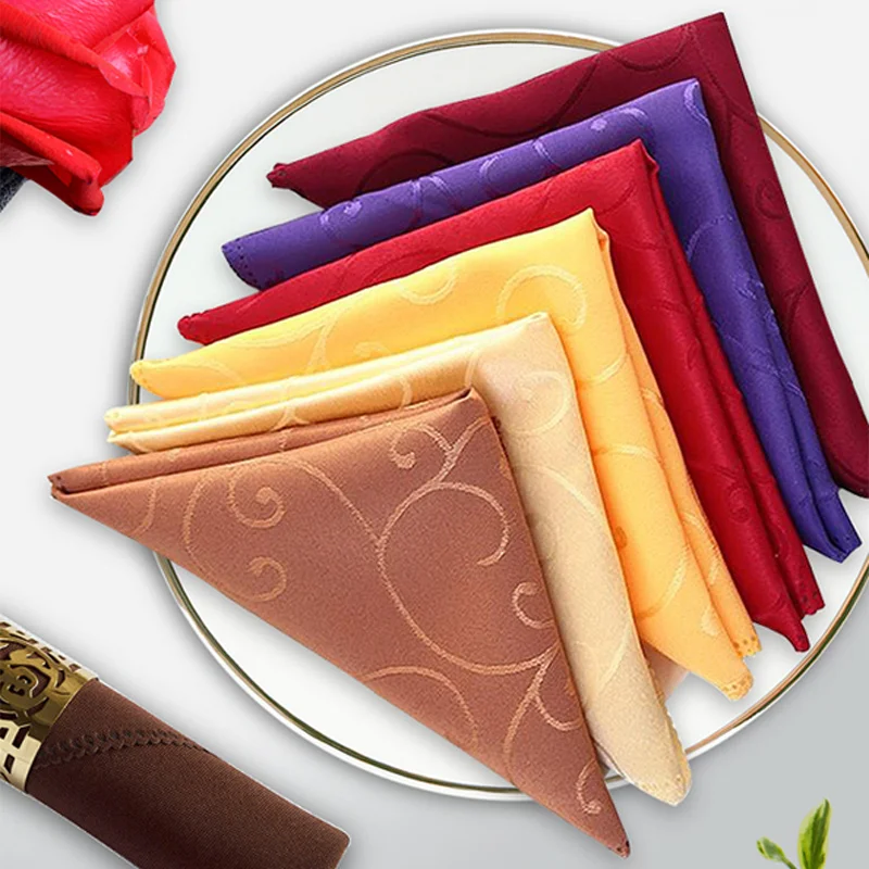 

10pcs 48 x 48cm Polyester Table Napkins Jacquard Damask Cloth Napkins Wedding Decoration Table Mats Event Hotel Party Supplies