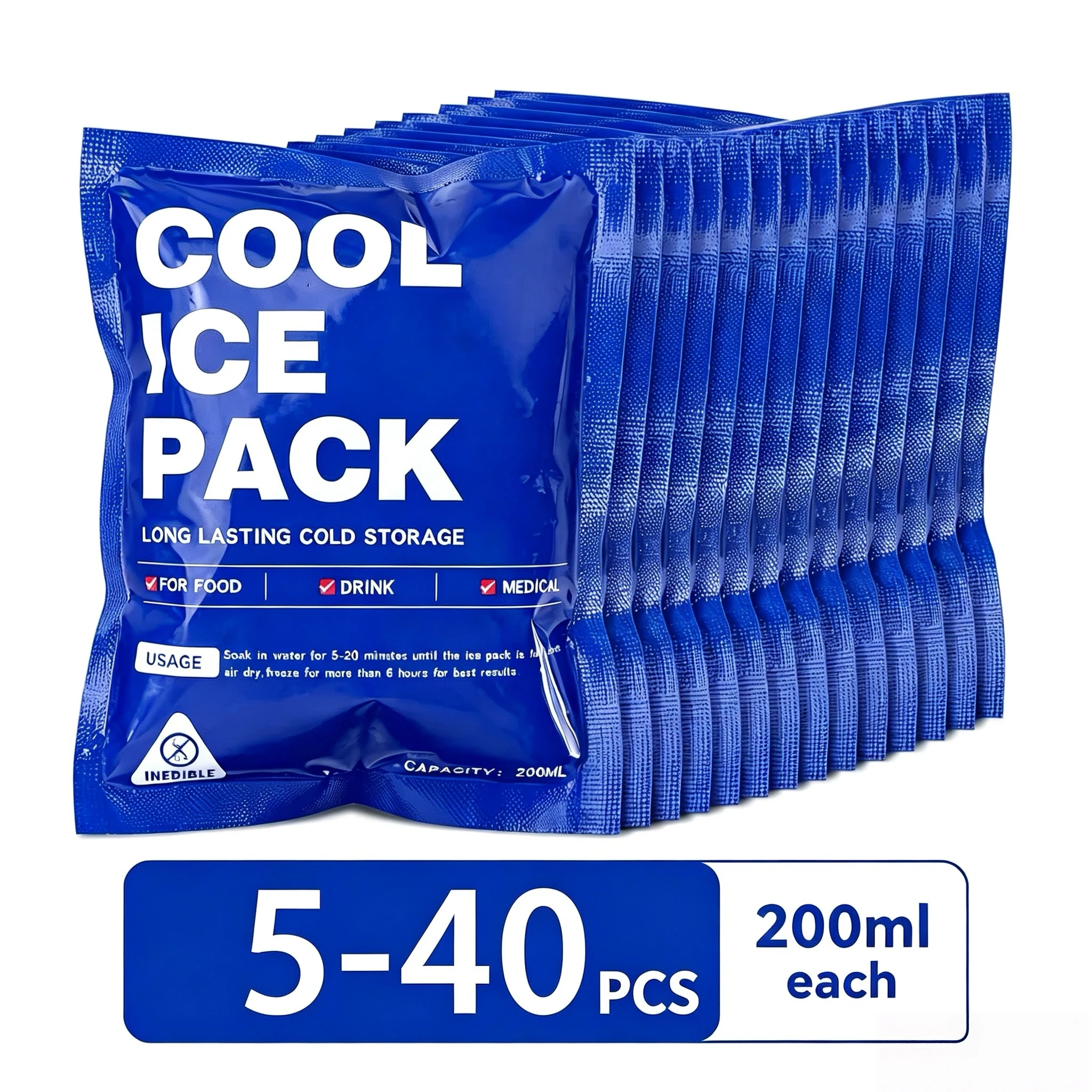 5 Or 40Pcs Self-Absorbing Ice Bags Reusable Cold Insulation Pouches Camping Food Fresh Keeping Cooling Pack