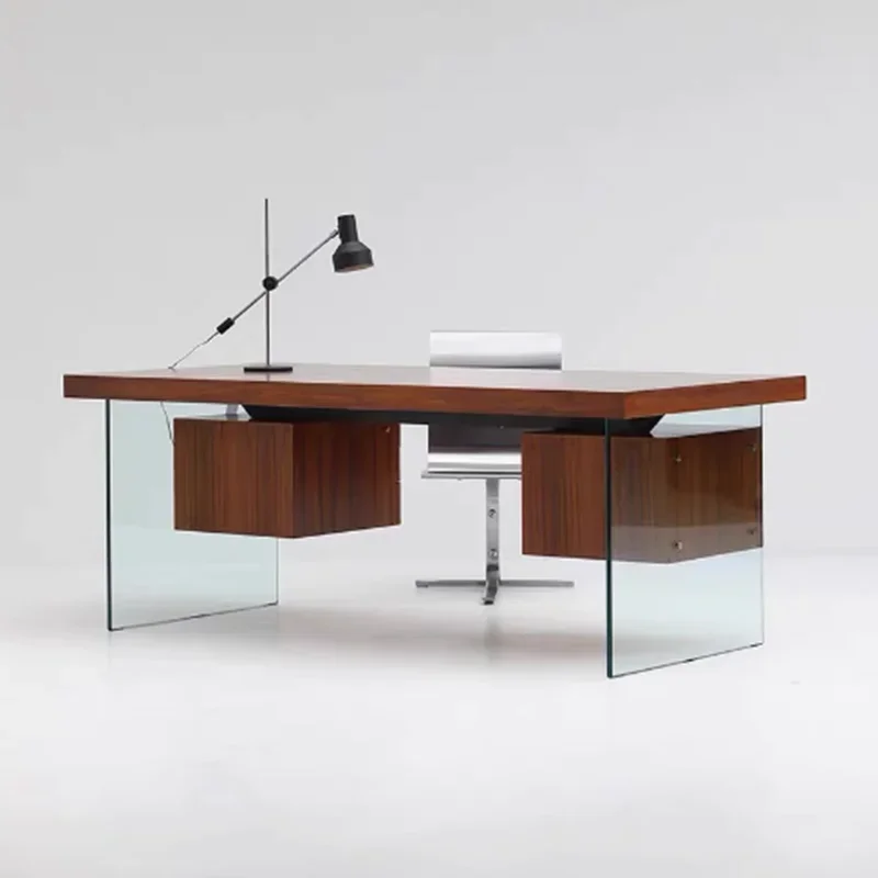 Office Desk Glass Drawer Big Modern Wooden Reading Table Reception Executive Writing Mesa De Escritorio Furniture