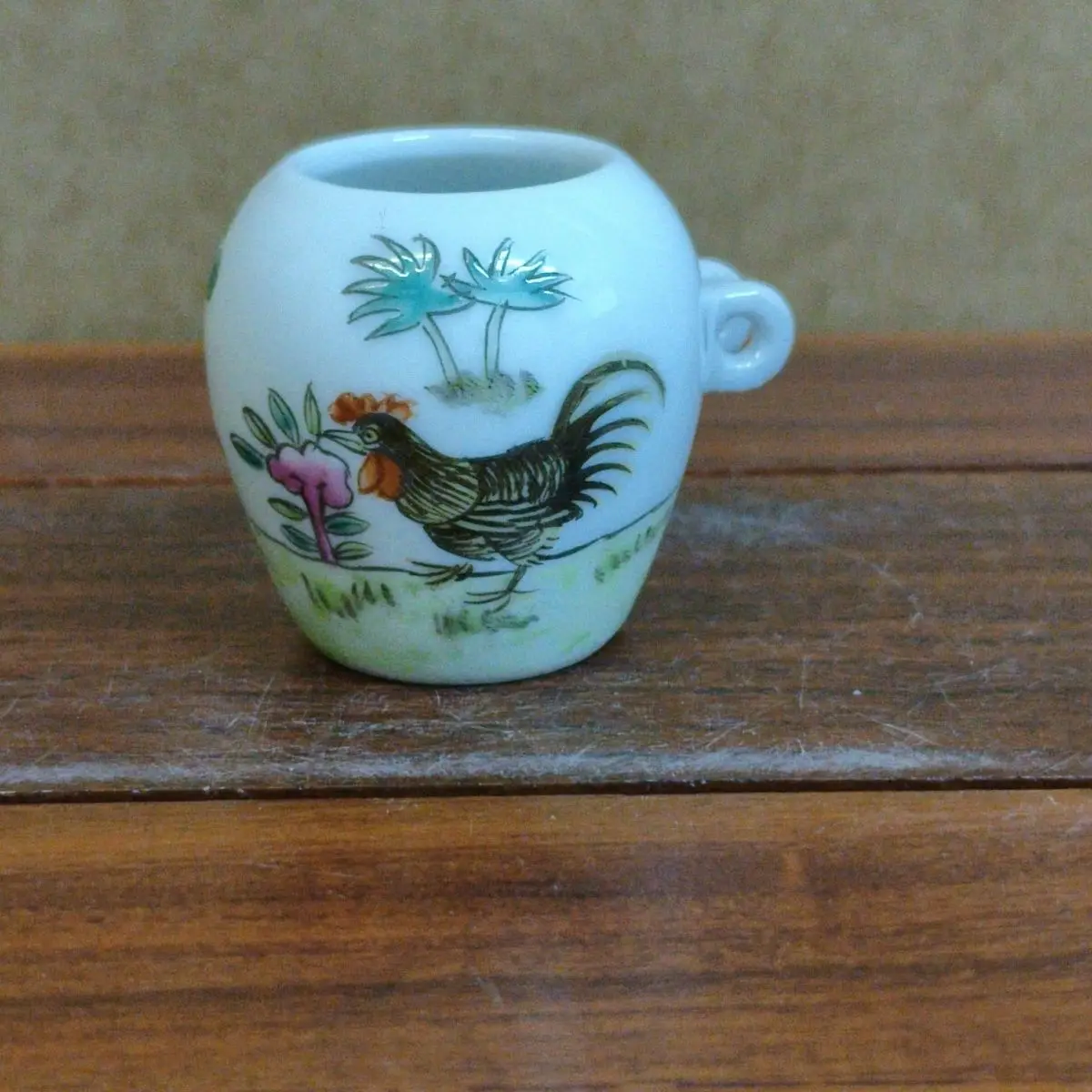 Old Collection Hand Drawn Ceramic Bird Food Container Rooster Design Decorative Jar Must Have Item For Bird Lovers
