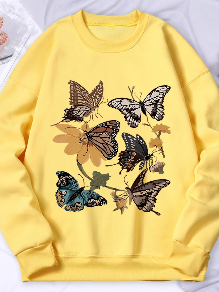 

Beautiful Flying Butterflies Printed Women'S Hoodies Harajuku Loose Hoodie Fashion Fleece Hoody Autumn Crewneck Pullover Tops