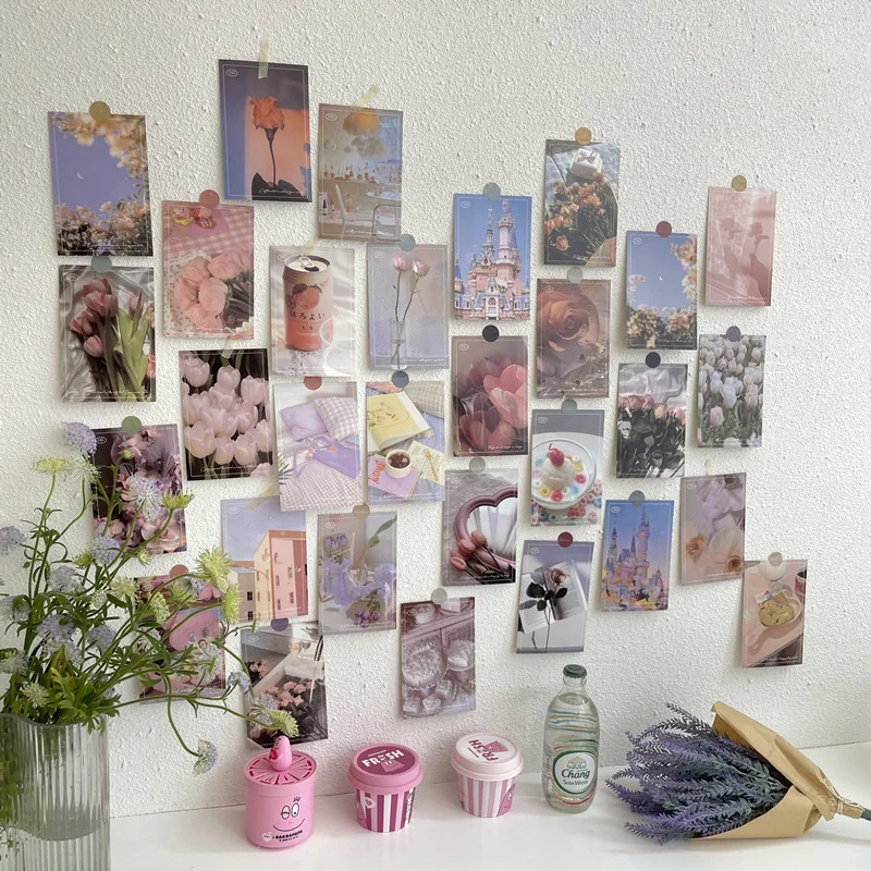 Coreano Ins Dreamy Pink Postcard puntelli fotografici fiore castello ragazza decorazioni per la casa sfondo adesivo murale carta decorativa fai da