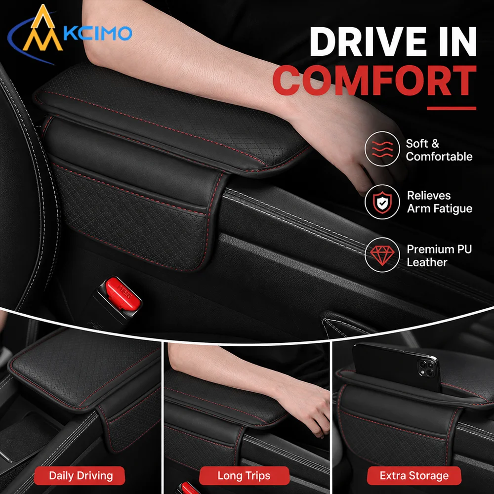 Premium Leather Center Armrest Cushion, Universal Vehicle Console Anti-Wear Pad, Auto Interior Dust & Scratch Resistant Cover