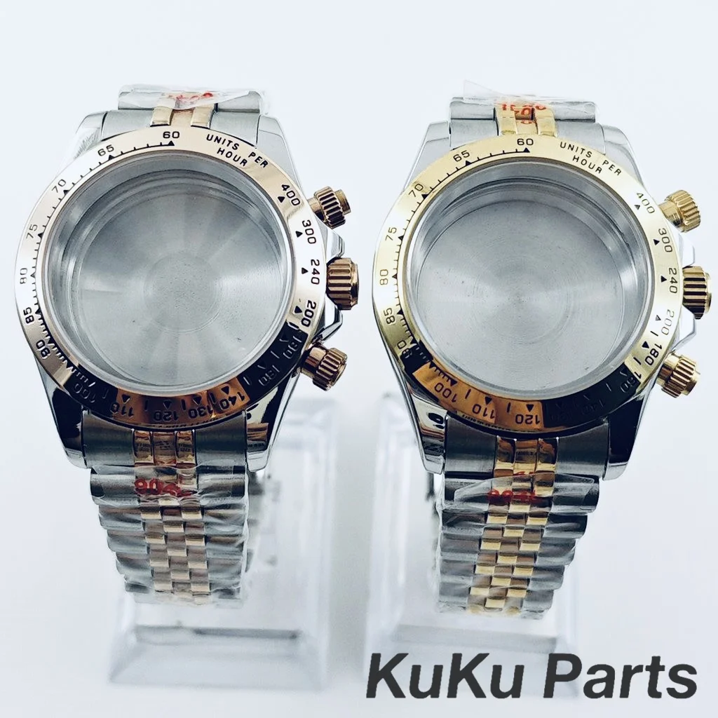 40mm VK63 Electroplated Case Classic Jubilee Bracelet Parts Sapphire Crystal Watch Case Daytona Style VK63 VK64 Quartz Movement