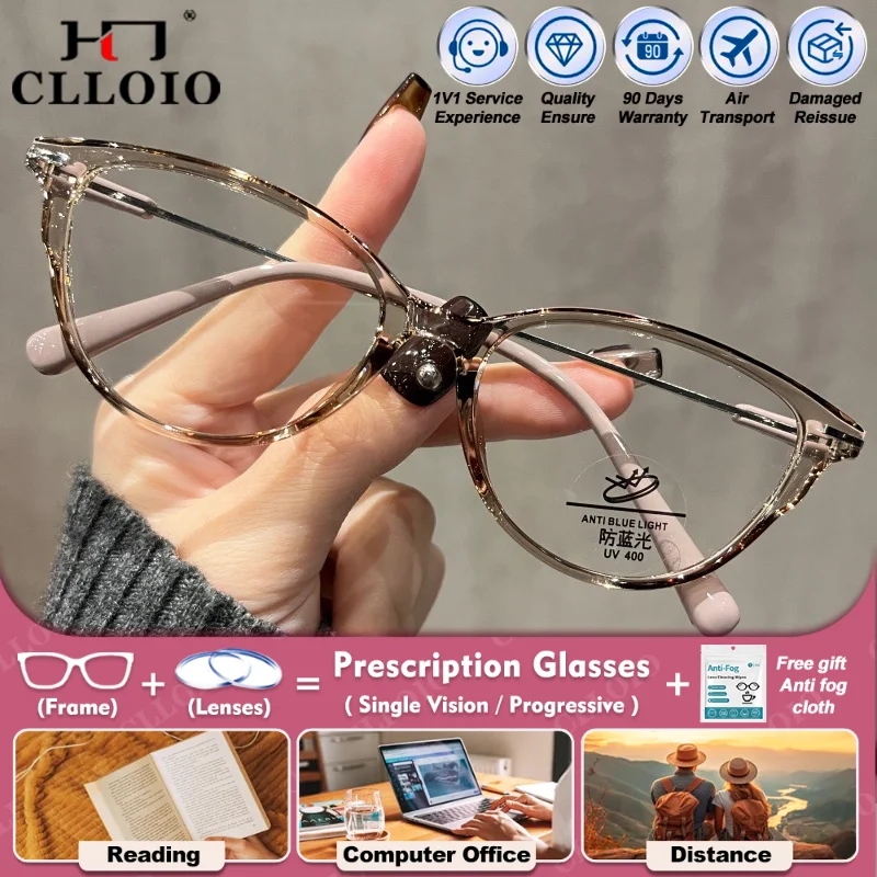

CLLOIO Fashionable Cat Eye Design Women Myopia Prescription Glasses High Quality Blue Light Blocking Multifocal Reading Eyeware