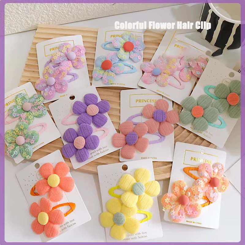 

2PCS Colourful Flower Hair Clip Children's Dopamine Bang Broken Hair Side Clip Fashion Sweet Cute Daily Hundred Hair Accessorie