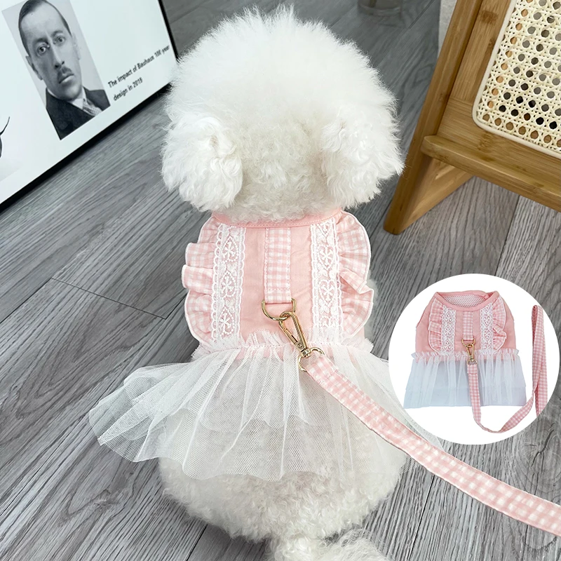 Dog Cat Harness Leash Set Cute Lace Floral Pet Harness Vest Puppy Dog Princess Dress Skirt Walking Lead Chihuahua arnes perro