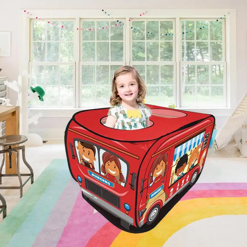 Tienda de campaña para niños, divertida, plegable, creativa, dibujos animados, parque infantil, juego de acampada, juego de autobús escolar para diversión, aprendizaje, escuela en casa