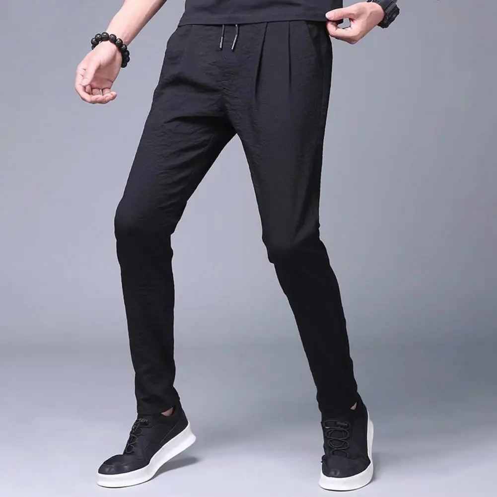 2022 Men Leggings Pants Summer Men Leggings Solid Color Elastic Waist Drawstring Pockets Lace-up Straight Sweatpants Streetwear