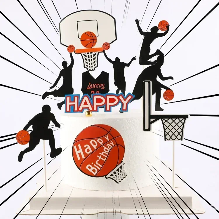 Basketball Cake Topper Basketball Theme Happy Birthday Cake Decoration Boy Baby Shower Party Basketball Cake Decor Material Pack