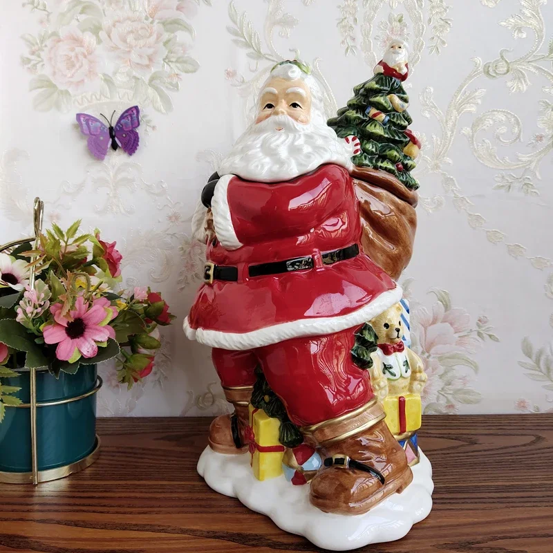 Home Decoration Food Storage Containers Tea Coffee Sugar Storage Jars Cookie Candy Jar Ceramic Santa Claus Storage Container