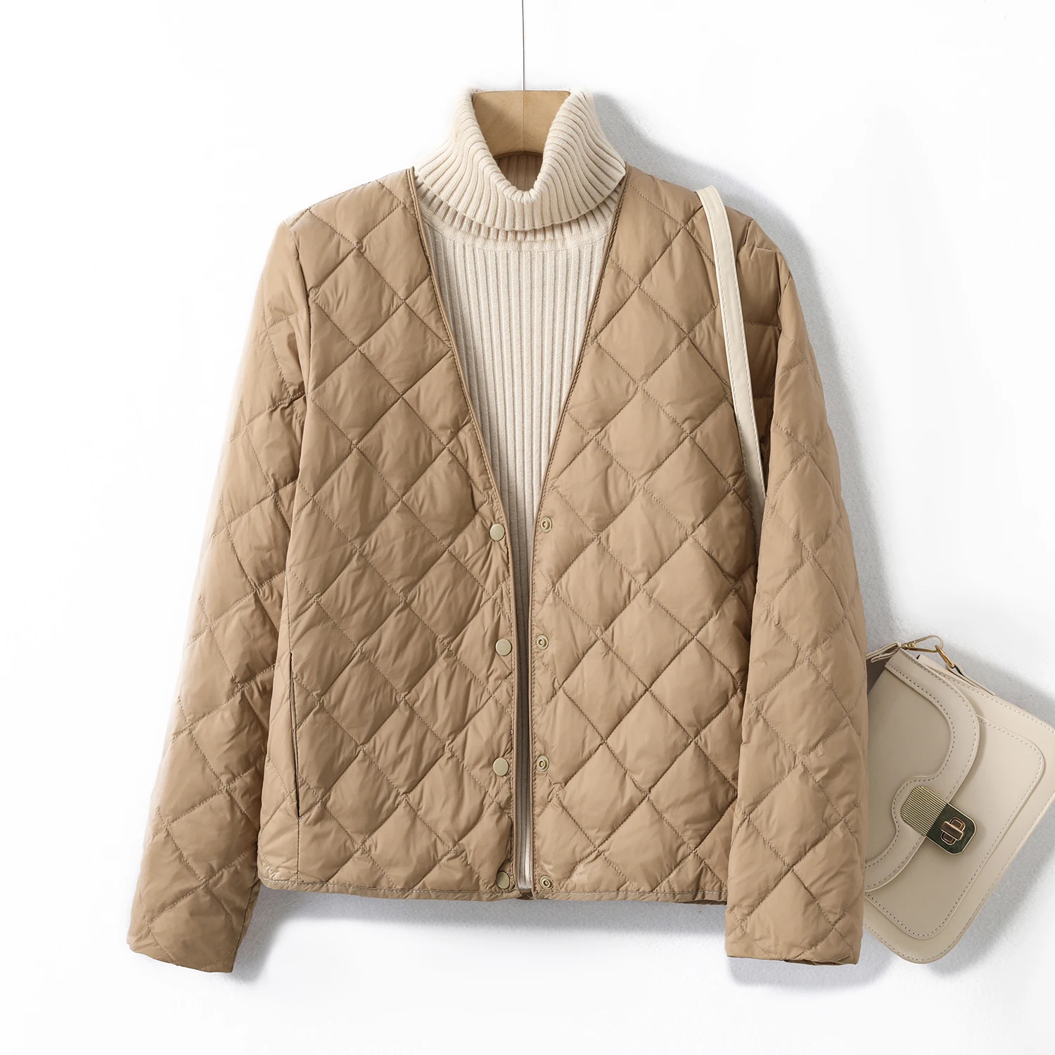 

Lightweight Padded Jacket Women's V-Neck Warm Base Layer Outerwear Cotton down Coat Thin Winter Coat Long Sleeve Zipper Closure