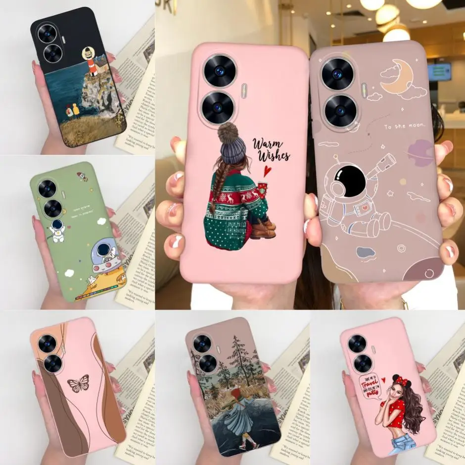 

Противоударный чехол для телефона OPPO Realme C55 4G, милый мультяшный астронавт, задняя крышка для Realme C 55 4G, новый дизайн, силиконовый мягкий чехол