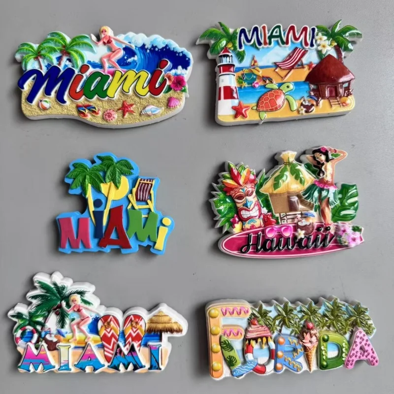 هدايا تذكارية سياحية مغناطيس الثلاجة الولايات المتحدة الأمريكية، زينة الثلاجة لمجموعة ميامي نيويورك هاواي من ملصقات زينة الثلاجة #5