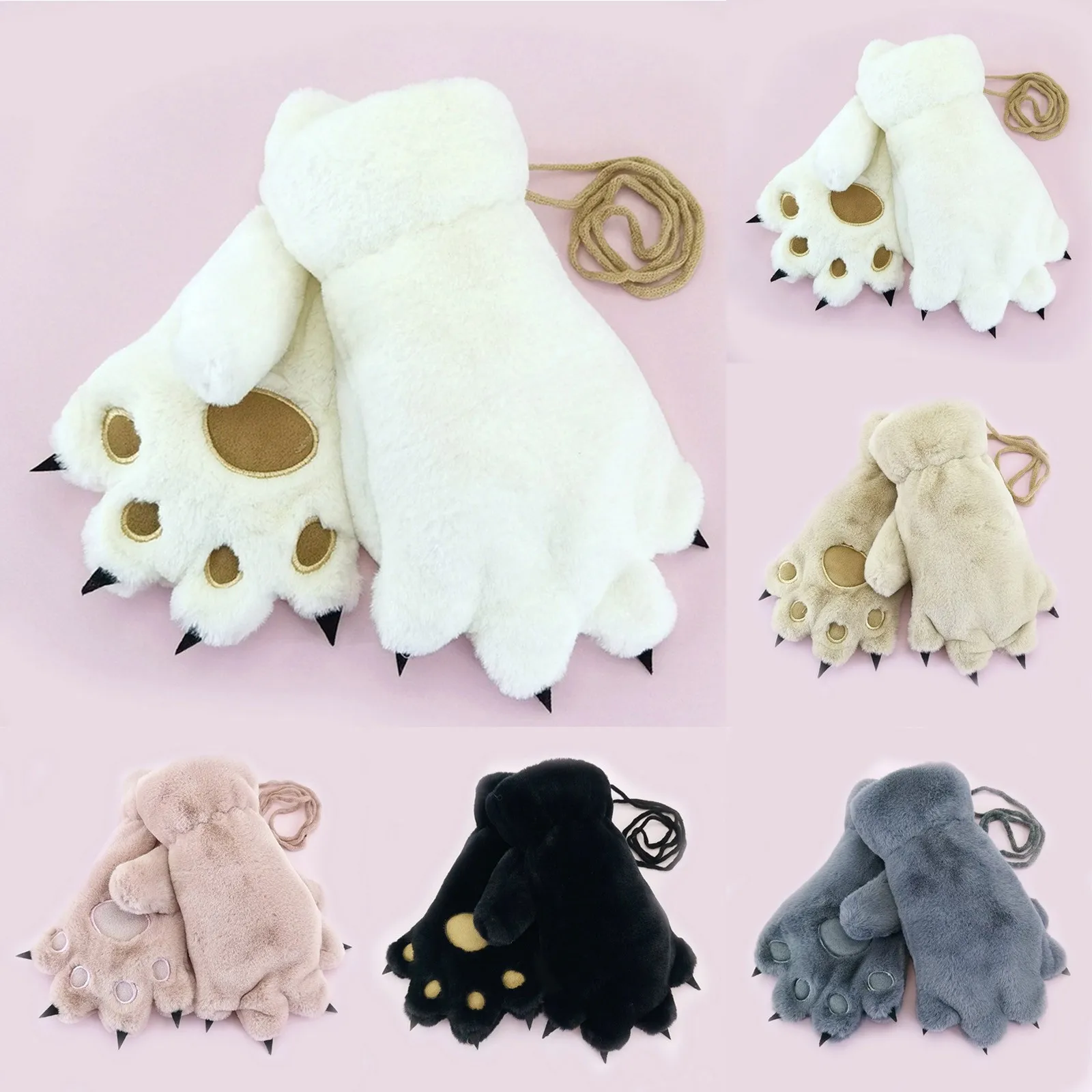 

Cute Fluffy Bear Paw Claw Fingerless Gloves Warm Thicken Plush Fingerless Panda Mittens Half Finger Women Winter Velvet Mittens