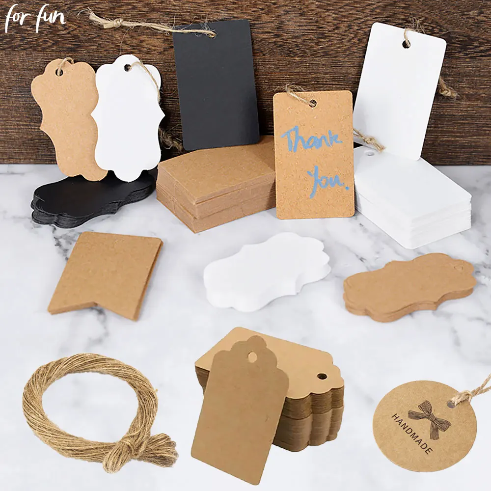 

For Fun 100PCS Kraft Paper Tags Handmade Garment Hang Tag Wedding Party Gift Packaging Baking DIY Hanging Card With Strings