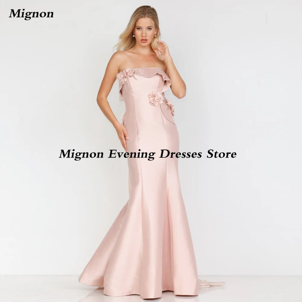 

Mignon Satin Mermaid Strapless Appliques Formal Prom Gown Floor Length luxury Evening Formal Elegant Party Dress for Women 2023