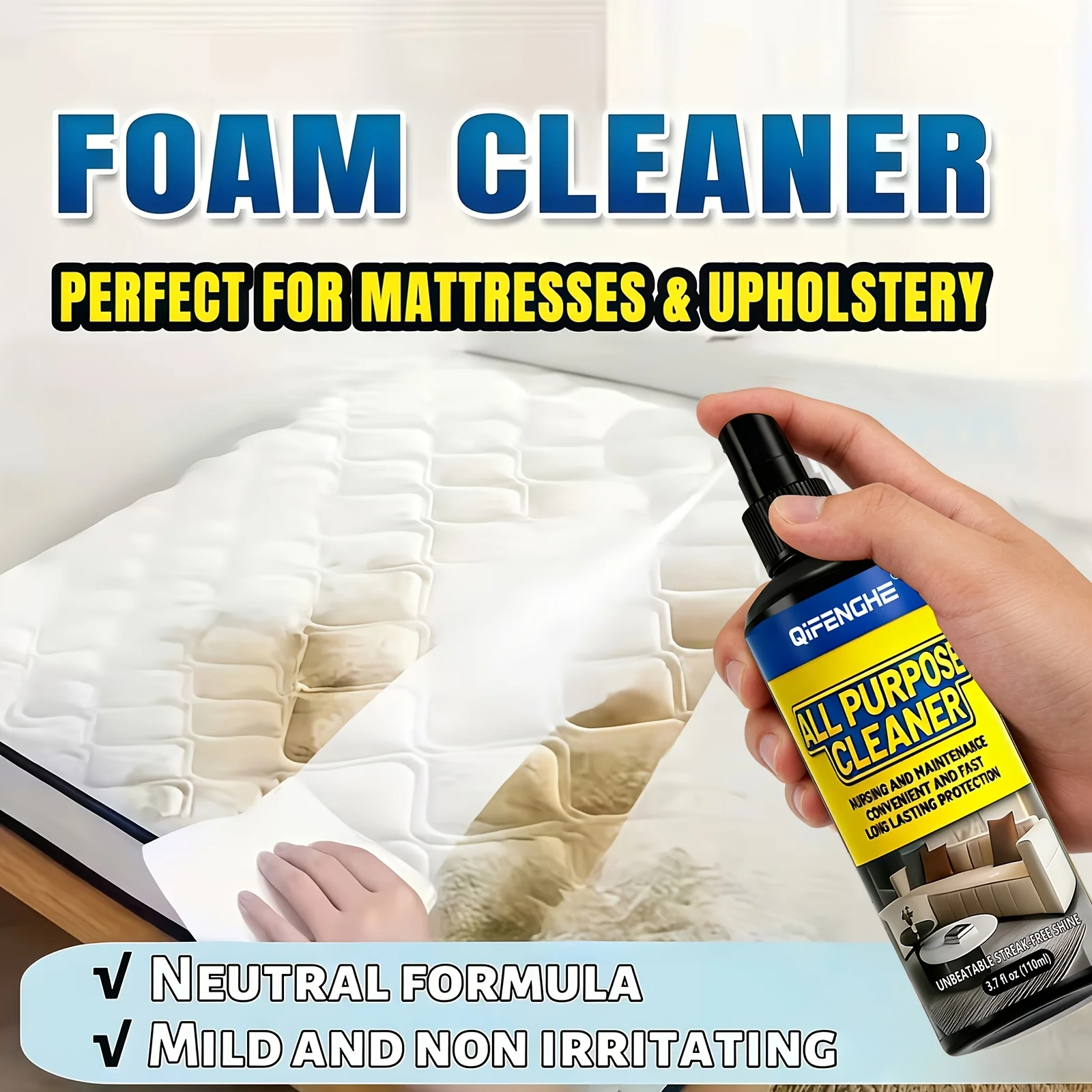 Multi-Surface All-Purpose Cleaner Spray with Microfiber Towel - Stain Remover for Fabric Sofa Carpet Upholstery No-Wash Cleaning view 2