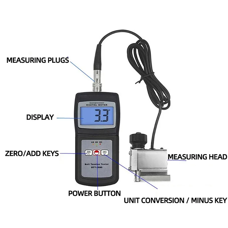 Digital Display Belt Tension Meter BTT-2880 Belt Tension Meter 0N~750N Textile Chemical Fiber Cable Film Measuring Instrument