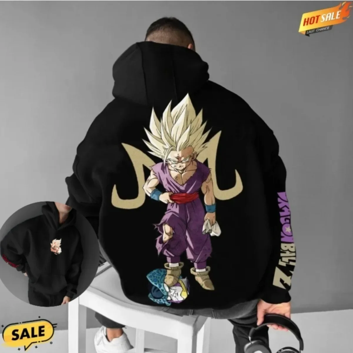 

Dragon Ball Animation Graphics Hoodie Oversized Men's Casual Streetwear 2025 Autumn and Winter Cotton Sweatshirt
