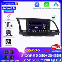 Android 14 For Hyundai Elantra 6 2016 - 2018 Car Radio Navigation stereo Multimedia Audio DSP GPS Carplay Auto BT 360 Sony Cam