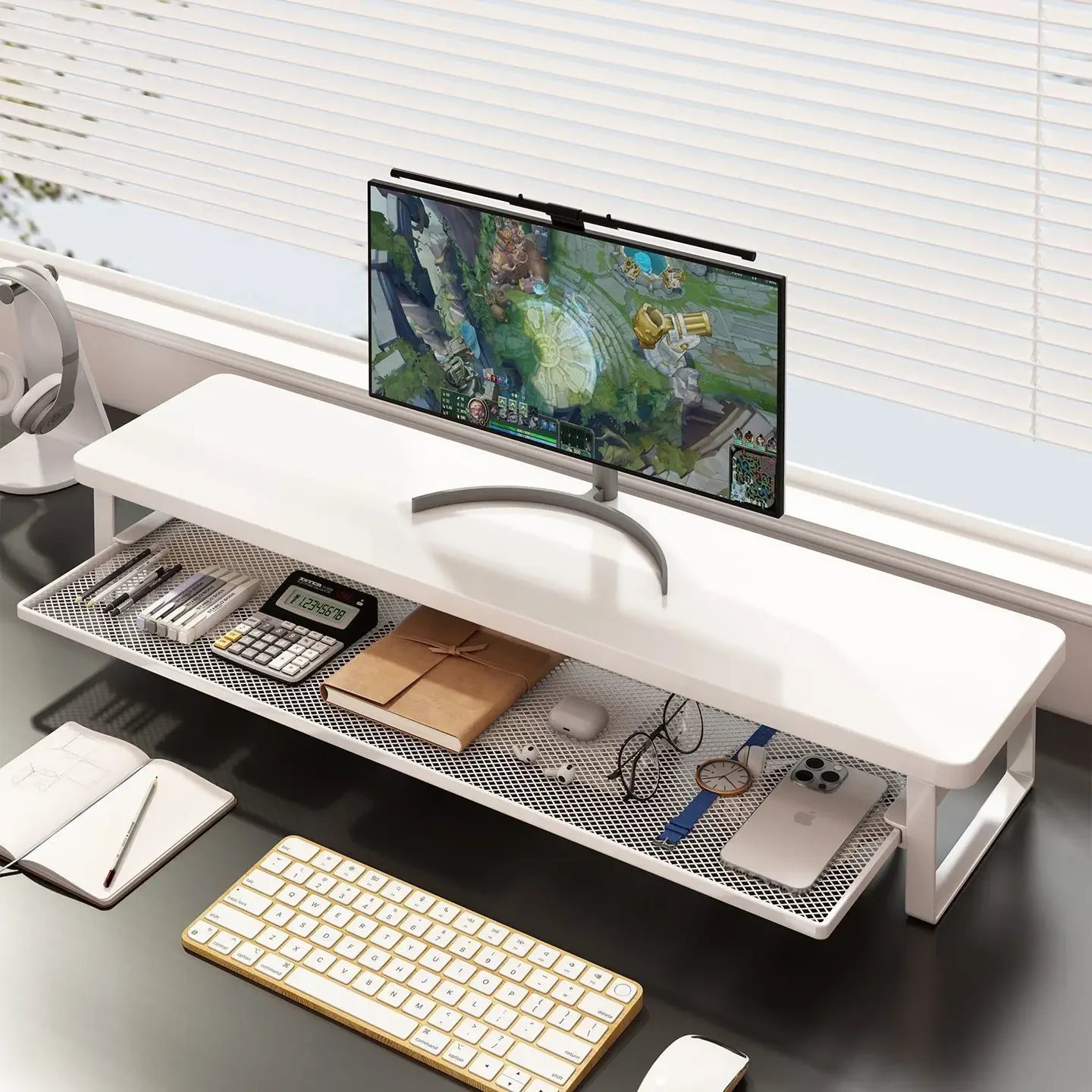 Computer Riser Desktop Monitor Stand Laptop Cooling Stand Floating Bracket Office Desk Storage Organizer Rack
