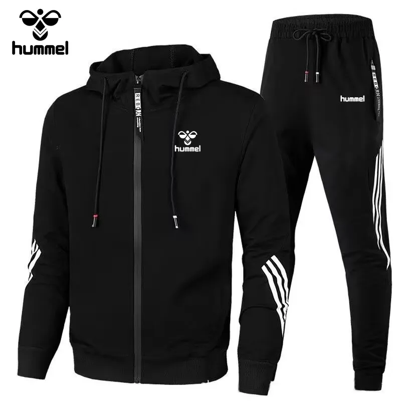 Men\'s Brand HUMMEL Sportswear 2-piece Men\'s Winter Jacket Casual Zipper Jacket Sportswear + Pants Sweatshirt Sportswear for Men