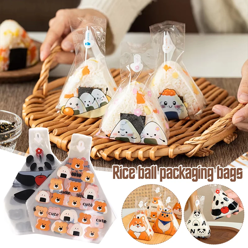

100 Pcs Triangular Onigiri Bags Cartoon Panda Japanese Rice Ball Packaging Bag Disposable Seaweed Sushi Making Mold Wrappers