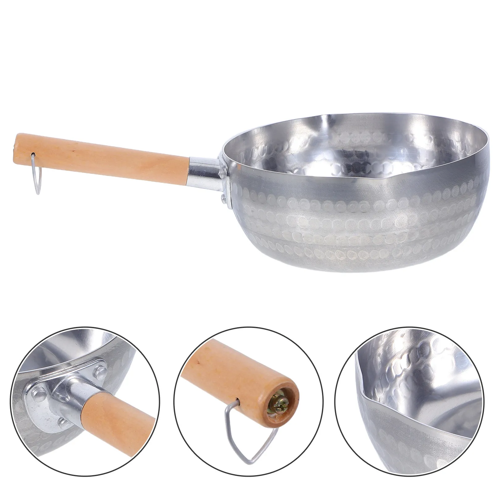 Sartén Japonesa de Aluminio Grueso con Fondo Plano y Mango de Madera - Boquillas para Verter Fácilmente Leche, Sopa, Fideos - Ideal para Cocinar y Camping