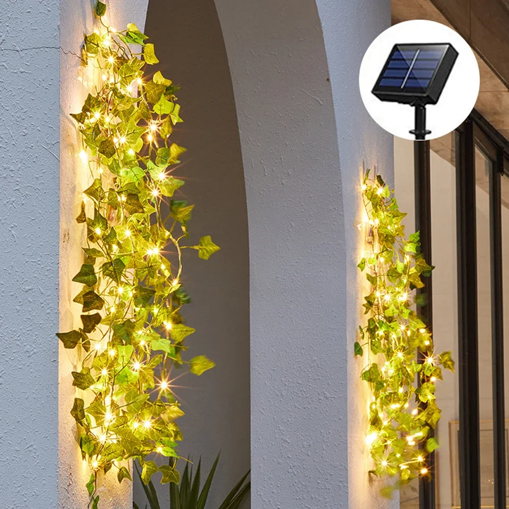 Solar Ivy String Lights, Artificial Vine Lights Garland Fairy String Lights Green Leaf Vine Light Outdoor for Party Garden Decor