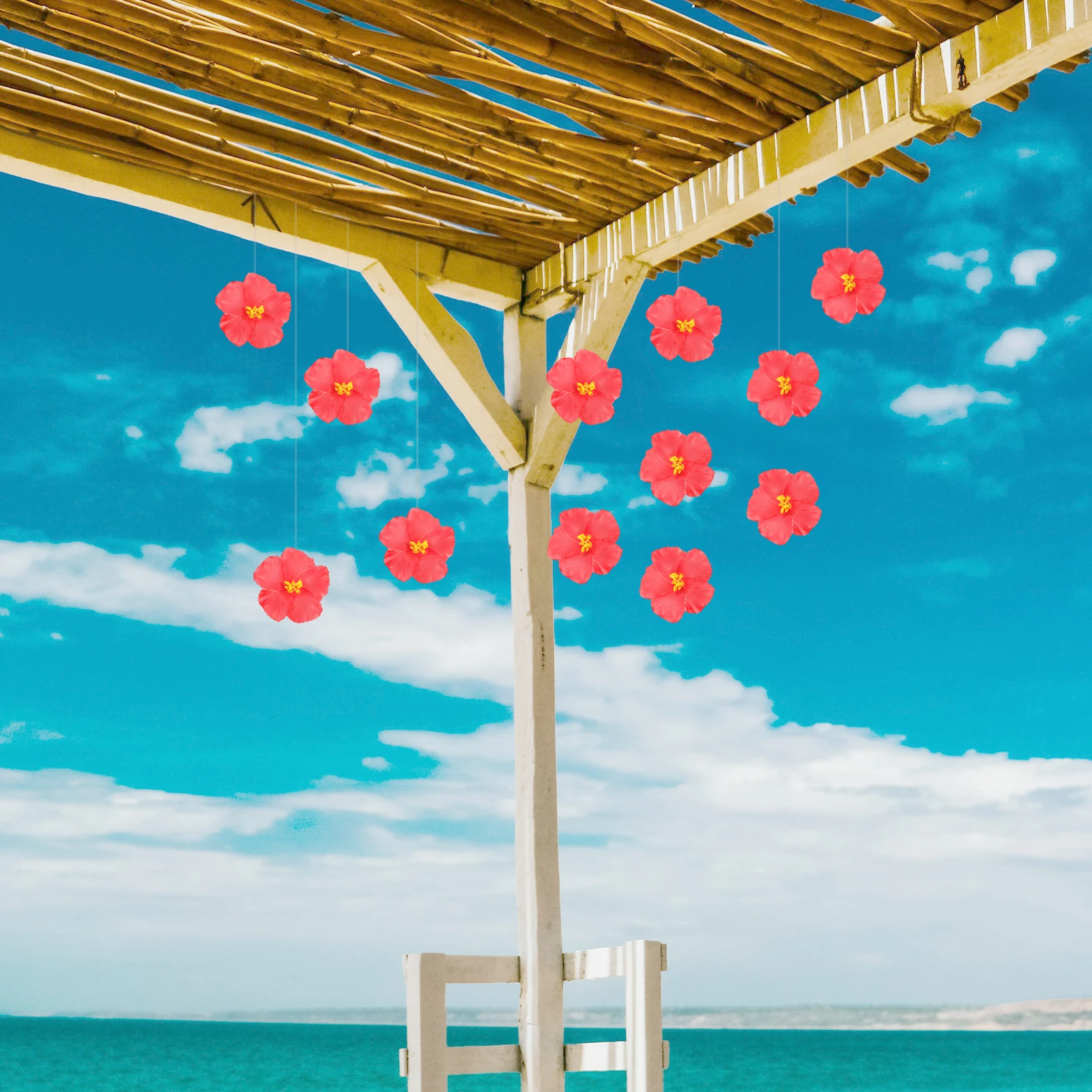 

10pcs Artificial Flowers Realistic Hibiscus Hawaiian Decoration for Party Coffee Shop Hotel Bar Office Living Room RedFlowers