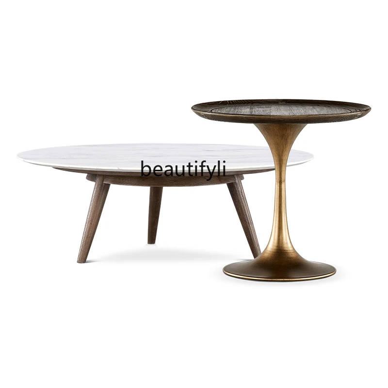 

CXH Coffee Table Living Room Marble Solid Wood Modern Minimalist Small Apartment Nordic Light Luxury Tea Table Nested Tables