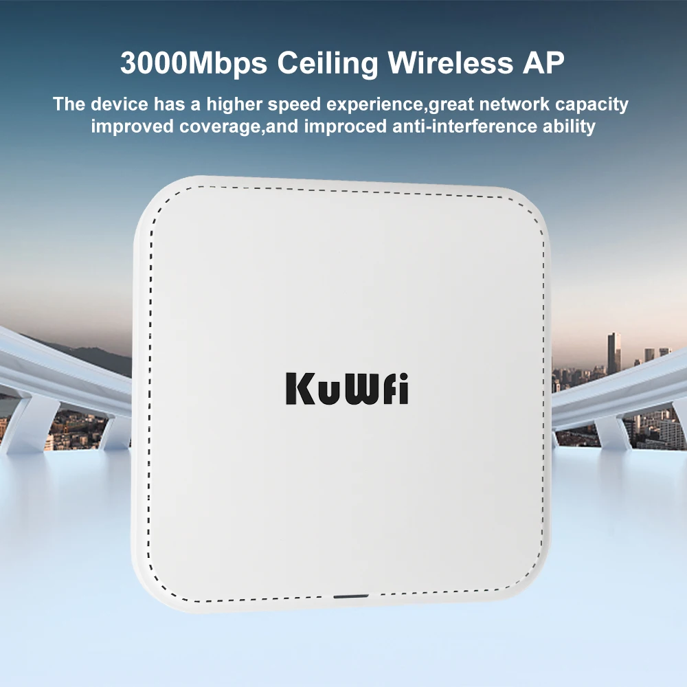 KuWfi 3000Mbps Ceiling Wireless AP Router 2.4G 5G Dual Band Wifi6 Router Access Point with Gigabit WAN LAN Port Support 48V POE