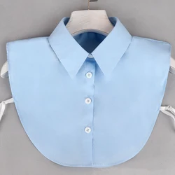 Cuello falso de algodón azul para mujer, cuello en V, sólido, desmontable, corbata, solapa, decoración, 2023