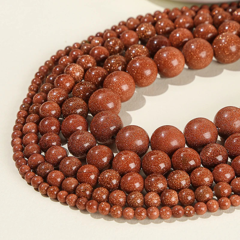 الطبيعية الذهبي الحجر الرملي الخرز الجولة فضفاض خزر عازل لصنع المجوهرات DIY التطريز سوار قلادة الإكسسوار 4/6/8/10 مللي متر #3