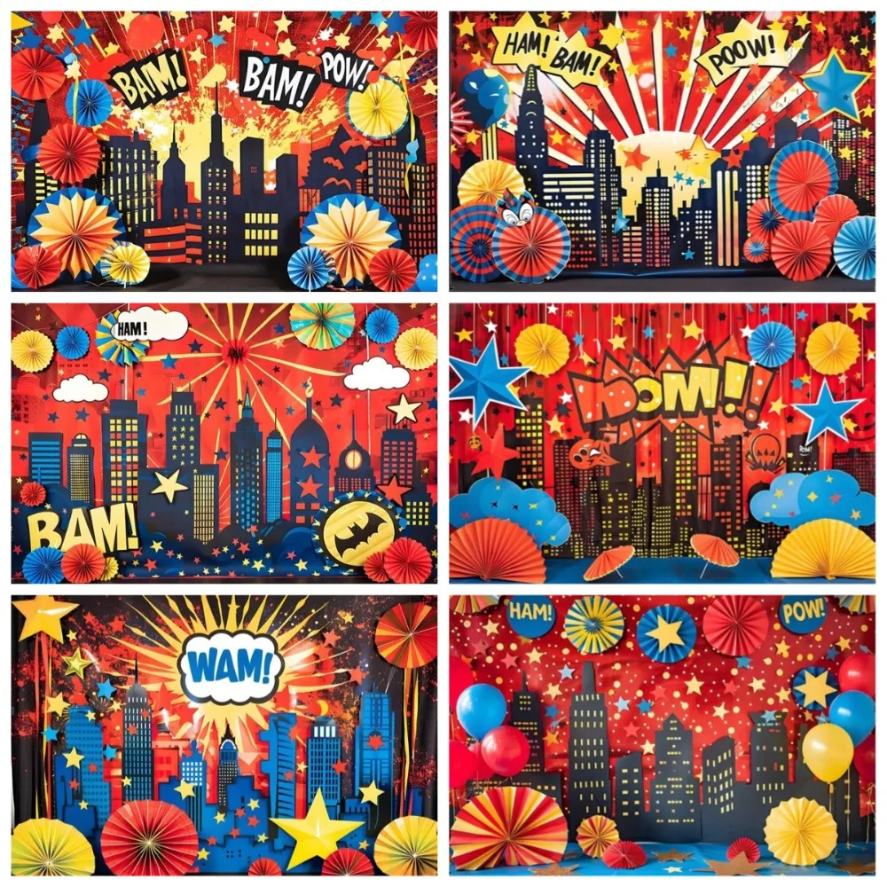 

City Pentagram Red Sky Banner Photography Backdrop Cloth, Children's and Adults' Birthday Party Decoration Photography Backdrop