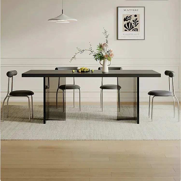 Tavolo da pranzo in ardesia acrilica, puro nero italiano minimalista Internet celebrità piccolo appartamento domestico in ardesia sospesa,