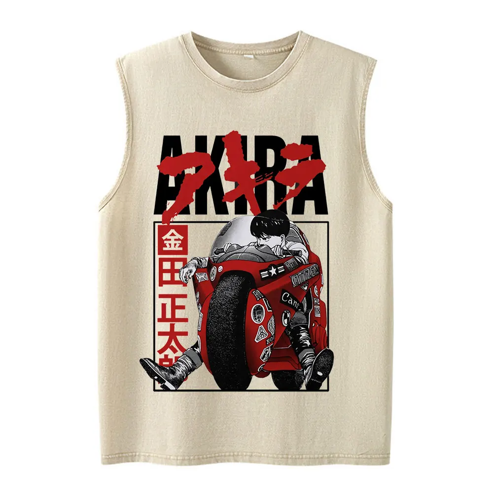 Japanischer Anime Akira Shotaro Kaneda Grafik-Print Gewaschene Tanktops für Männer und Frauen, Baumwoll-Ärmellose Westen-T-Shirts, Streetwear – Detail 5