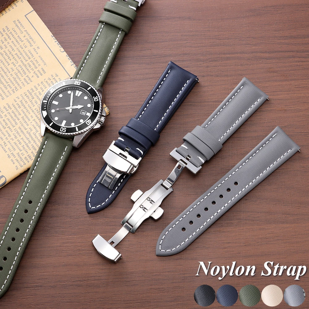 18mm 19mm 20mm 21mm 22mm Segeltuch Nylon Leder Armband für Omega Frauen Männer Sport Uhrenarmband für Rolex Schmetterling Schnalle Gürtel