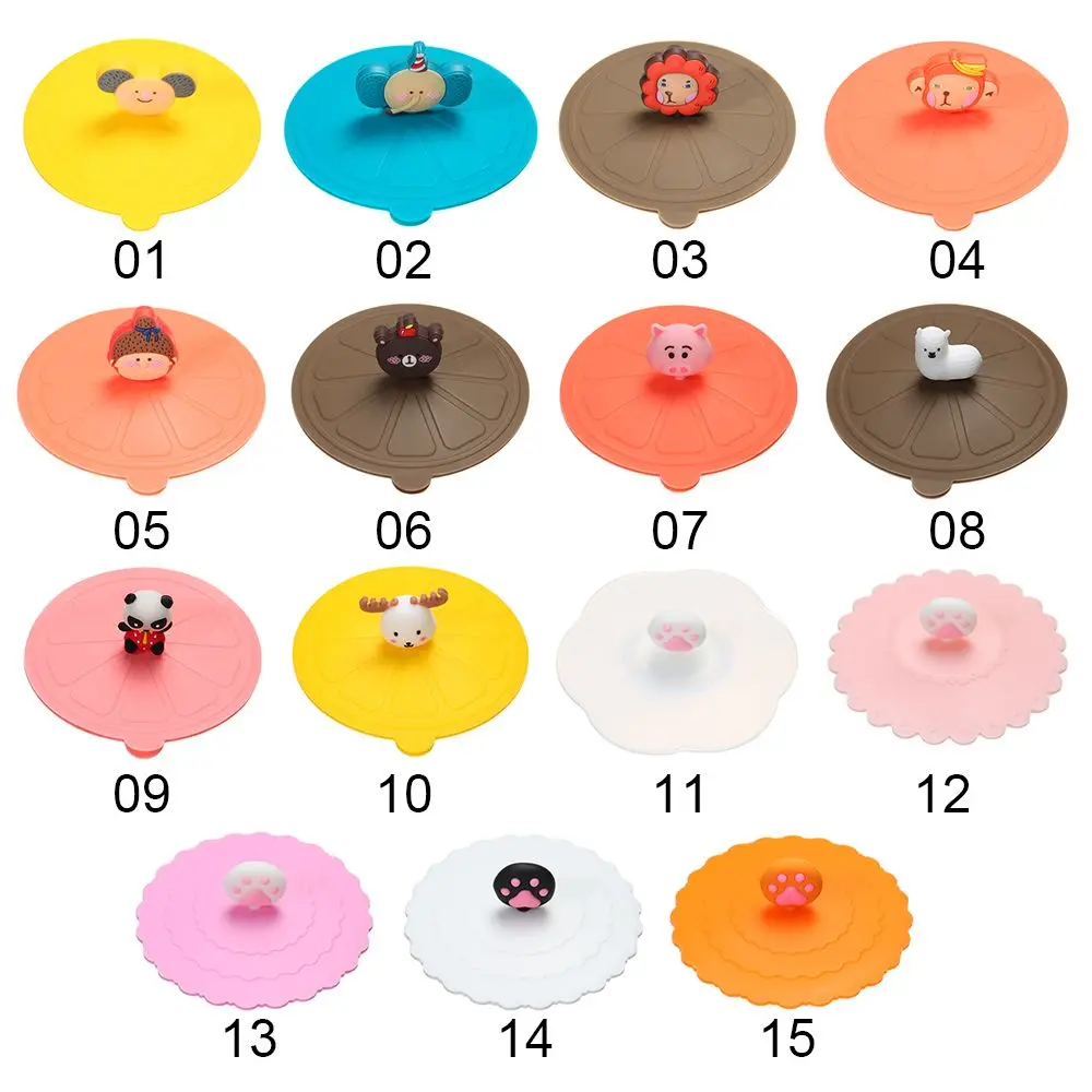 Cute Tea Coffee Lids Cap Reusable Dustproof Leakproof Silicone Cup Cover Suction Cup Cover