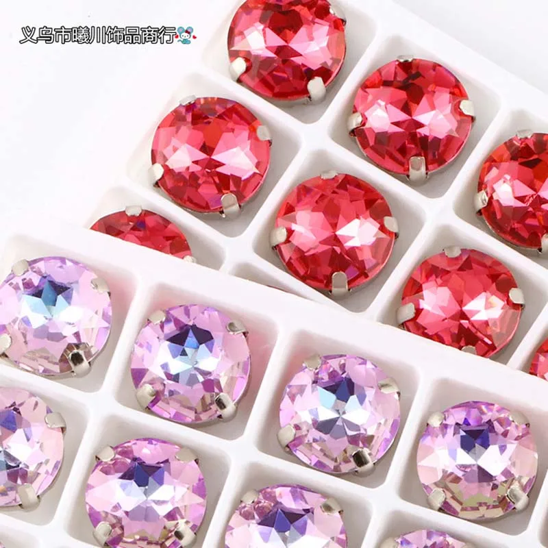 Shiny Mix Color 22 Colors Round Shape Good Quality Glass Crystal Sew on Claw Rhinestones,Diy/Clothing/Wedding Decoration