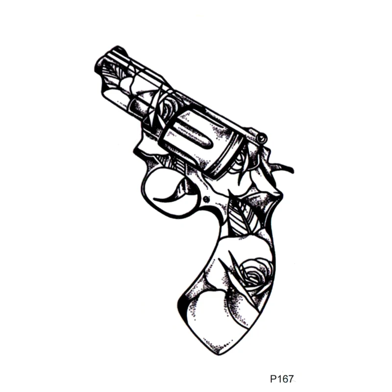 Pequena pistola revólver à prova dwaterproof água tatuagem temporária adesivo arma henna tatoo tatuagem falsa tatuajes arte corporal flash tatuagem