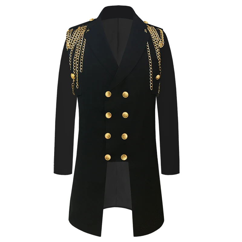 

3 Styles Men's Black Red Metal Chains Blazers Rock Singer Male Group Concert Stage Performance Costume Nightclub Party Slim Coat