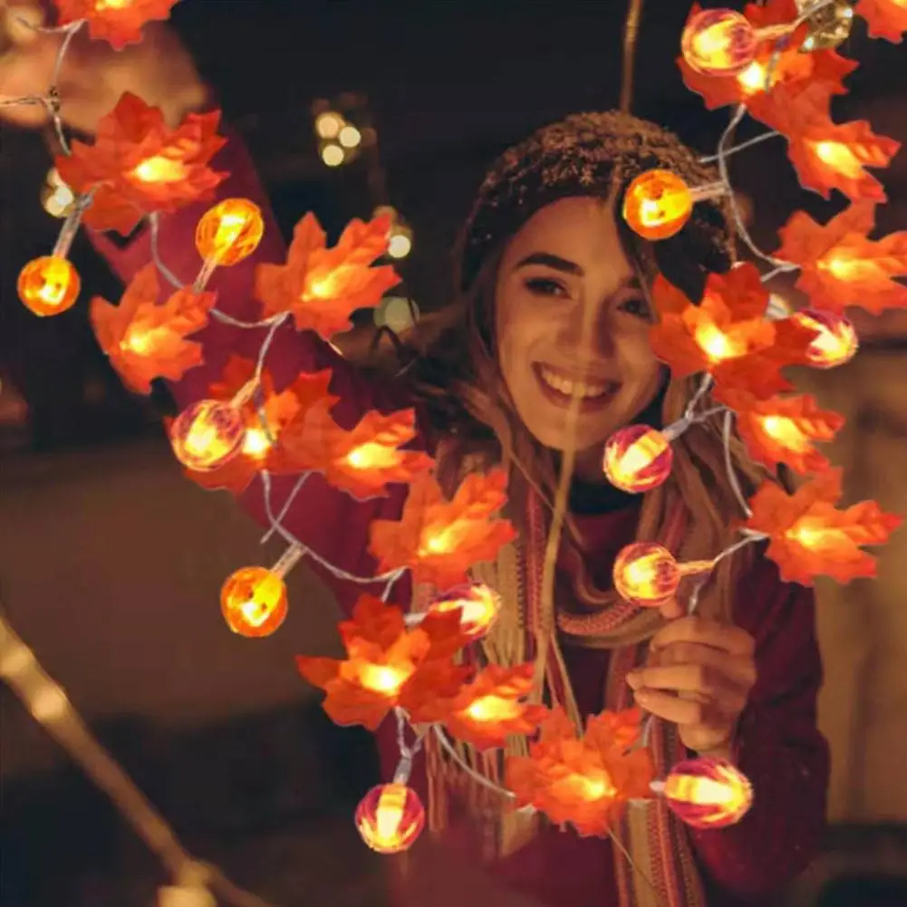 ﻿   LED اليقطين مابل ليف الجنية ضوء بطارية تعمل بالطاقة سلسلة أضواء لقضاء عطلة هالوين مابل ليف اليقطين فانوس سلسلة