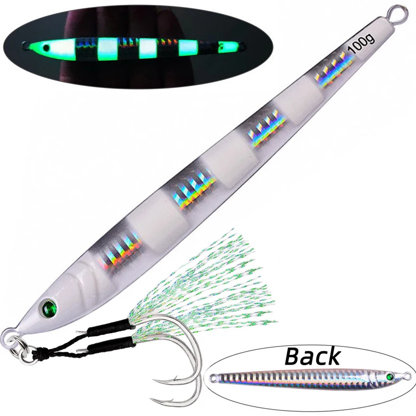 1szt Wolniejsza długa metalowa przynęta wędkarska z haczykiem Wolno obsadzana łyżka jigowa 60G 80G 100G Sztuczna metalowa przynęta na brzegi Sea Tackle — zdjęcie 2