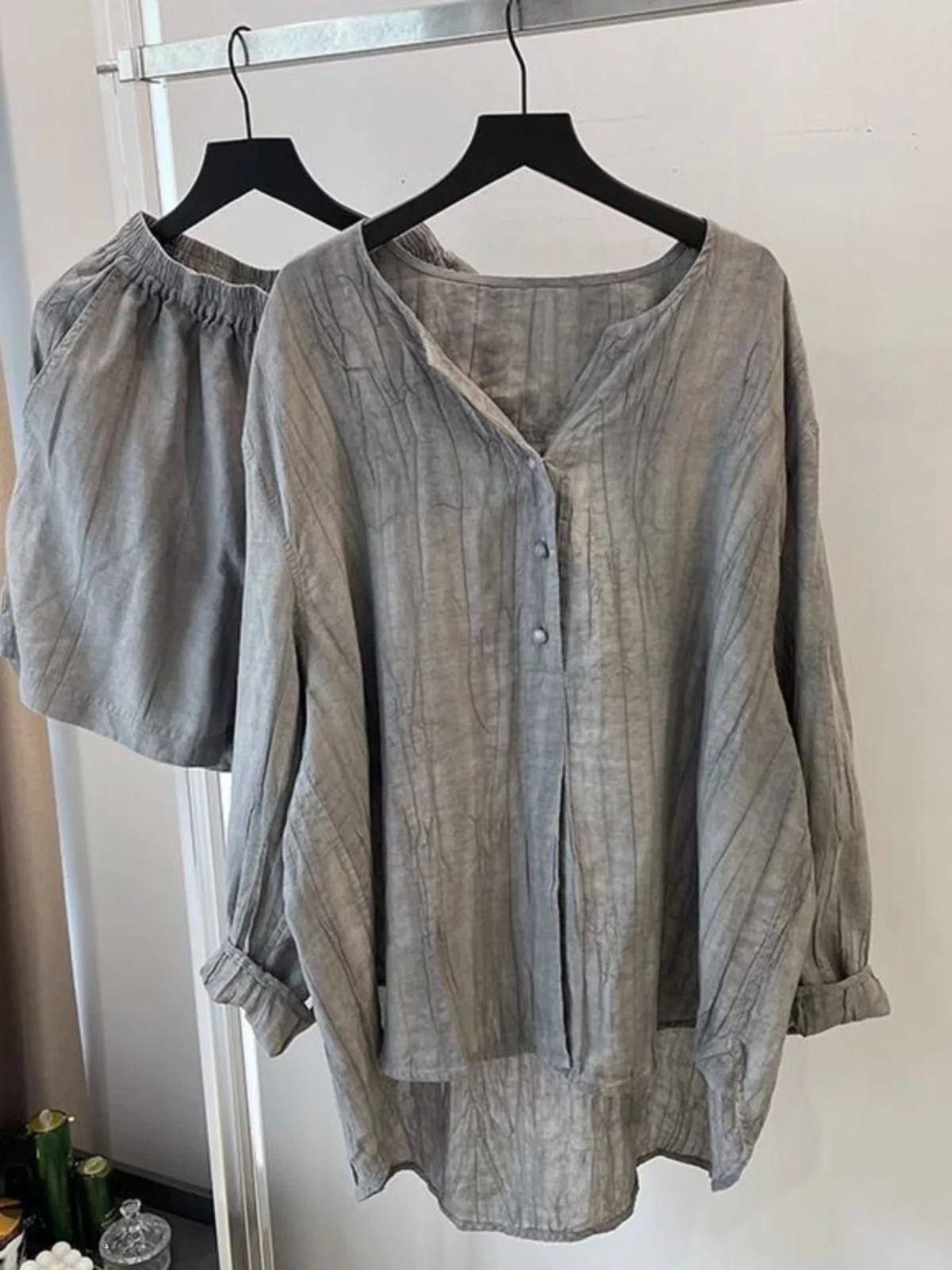 Ele Cotton Linen irt Cardigan aperto sottile da donna Set protezione solare Pantaloni ort a gamba larga Set due pezzi Lungo Sve