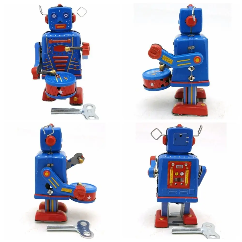 Robot de batterie à remonter, Robot de marche, Style rétro, horloge en métal et fer, jouet de marche, jeu amusant nostalgique