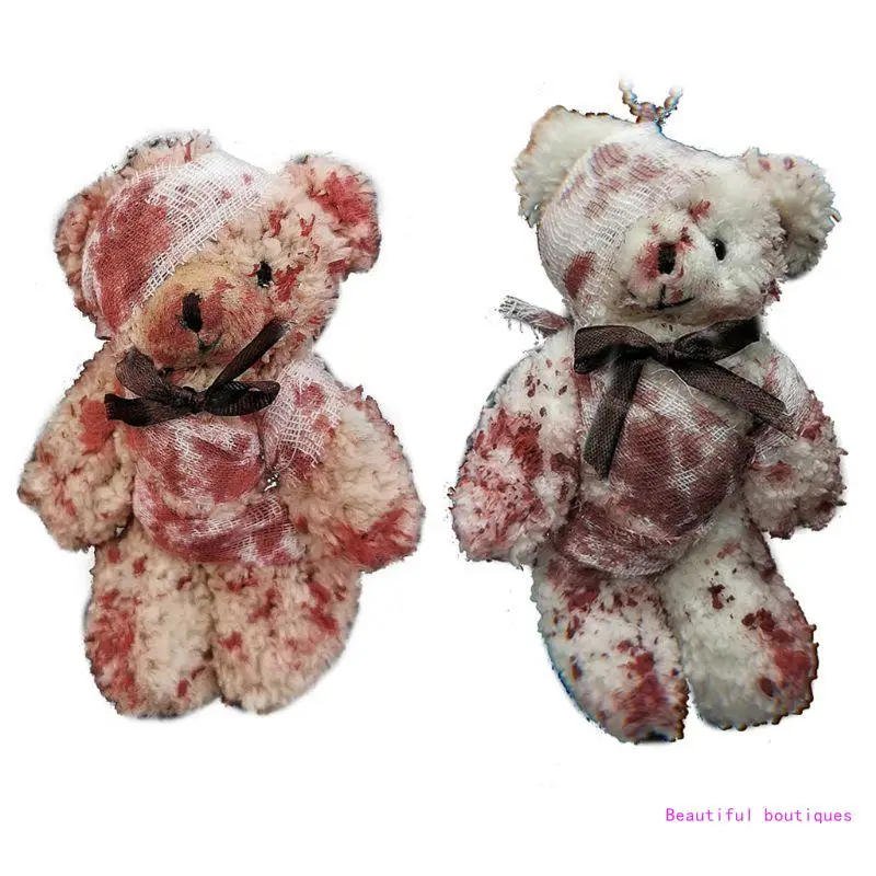 Punk Cool Animal herido oso para muñeca para llavero colgante oso peluche sangriento para llavero para niños DropShip